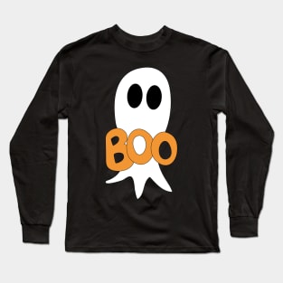 Cute Halloween ghost cartoon with BOO text Long Sleeve T-Shirt